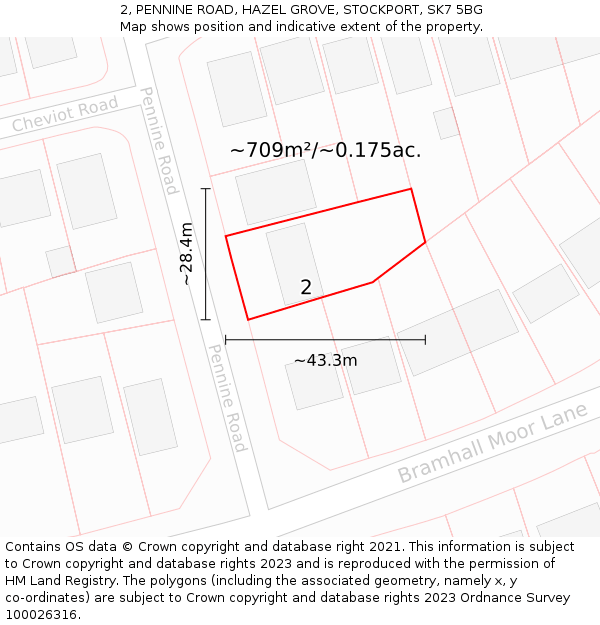 2, PENNINE ROAD, HAZEL GROVE, STOCKPORT, SK7 5BG: Plot and title map