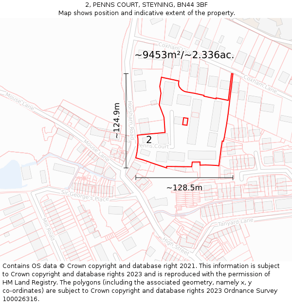 2, PENNS COURT, STEYNING, BN44 3BF: Plot and title map