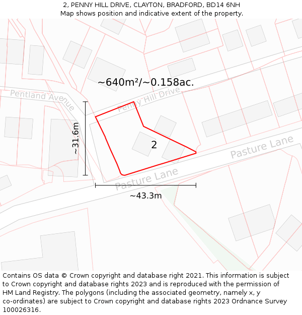 2, PENNY HILL DRIVE, CLAYTON, BRADFORD, BD14 6NH: Plot and title map