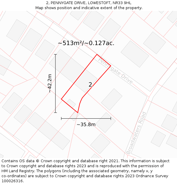2, PENNYGATE DRIVE, LOWESTOFT, NR33 9HL: Plot and title map