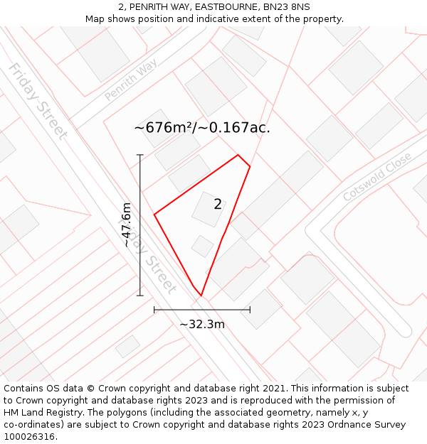 2, PENRITH WAY, EASTBOURNE, BN23 8NS: Plot and title map