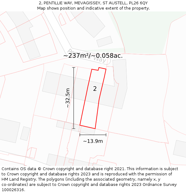 2, PENTILLIE WAY, MEVAGISSEY, ST AUSTELL, PL26 6QY: Plot and title map