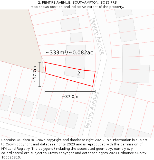 2, PENTIRE AVENUE, SOUTHAMPTON, SO15 7RS: Plot and title map