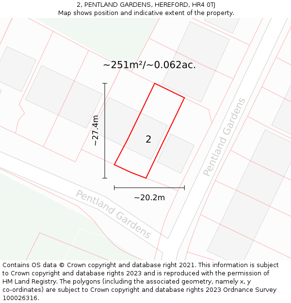 2, PENTLAND GARDENS, HEREFORD, HR4 0TJ: Plot and title map