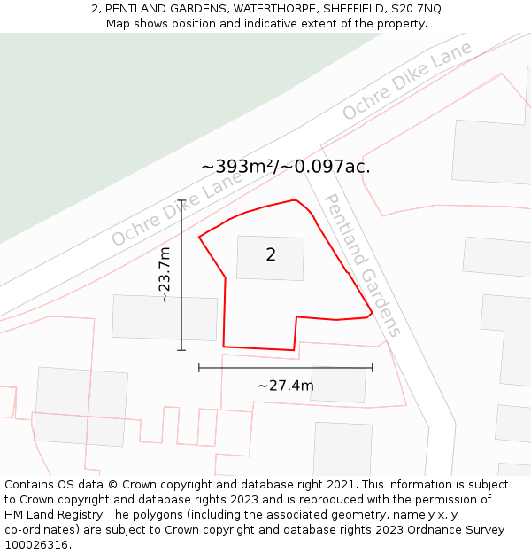 2, PENTLAND GARDENS, WATERTHORPE, SHEFFIELD, S20 7NQ: Plot and title map