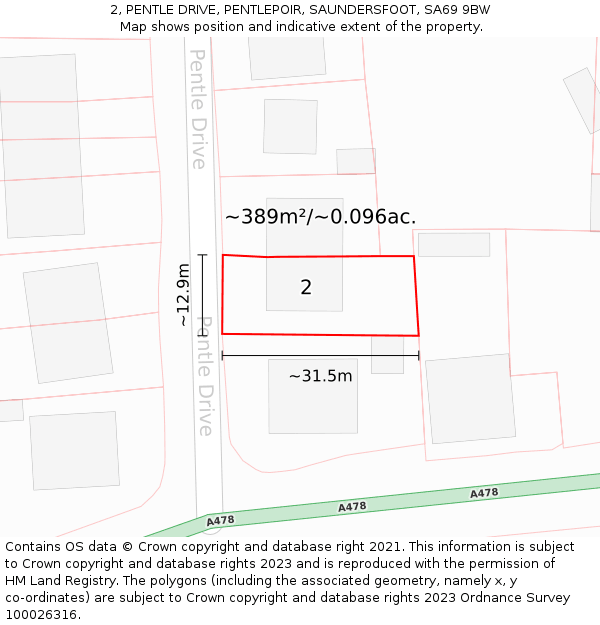 2, PENTLE DRIVE, PENTLEPOIR, SAUNDERSFOOT, SA69 9BW: Plot and title map