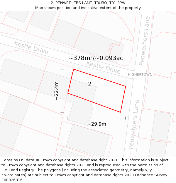2, PENWETHERS LANE, TRURO, TR1 3PW: Plot and title map
