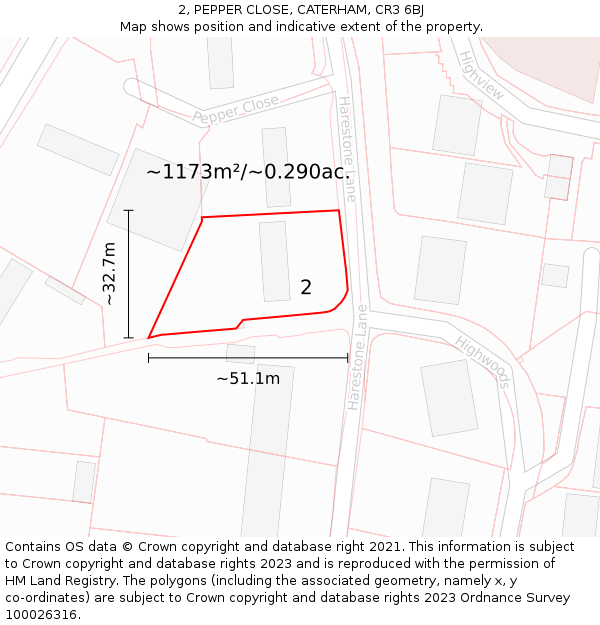 2, PEPPER CLOSE, CATERHAM, CR3 6BJ: Plot and title map