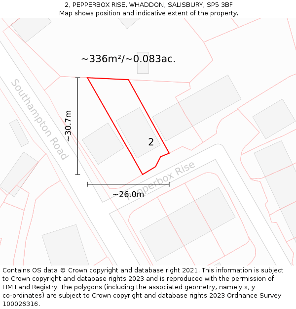 2, PEPPERBOX RISE, WHADDON, SALISBURY, SP5 3BF: Plot and title map