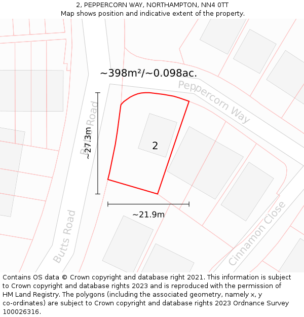 2, PEPPERCORN WAY, NORTHAMPTON, NN4 0TT: Plot and title map