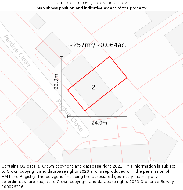 2, PERDUE CLOSE, HOOK, RG27 9GZ: Plot and title map