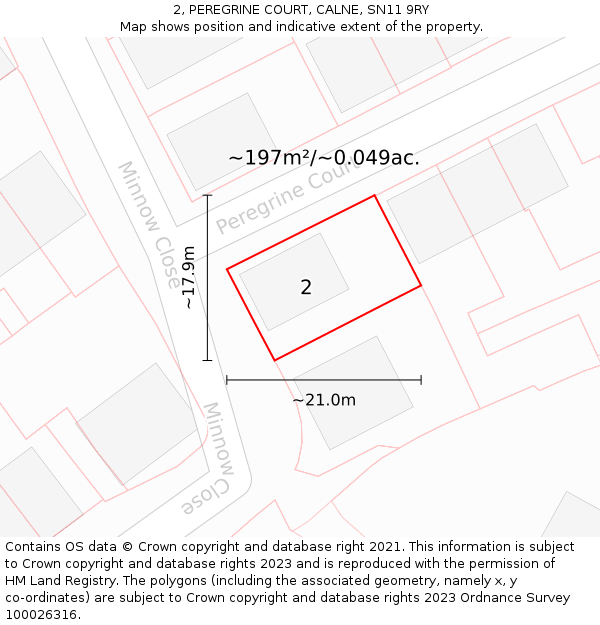 2, PEREGRINE COURT, CALNE, SN11 9RY: Plot and title map