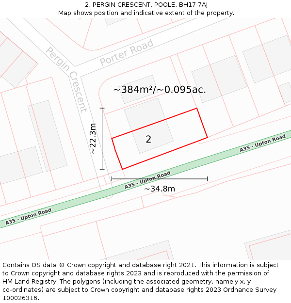 2, PERGIN CRESCENT, POOLE, BH17 7AJ: Plot and title map