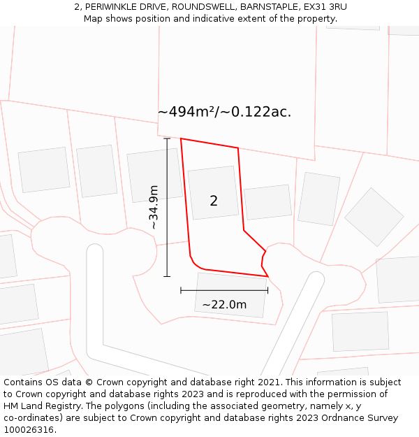 2, PERIWINKLE DRIVE, ROUNDSWELL, BARNSTAPLE, EX31 3RU: Plot and title map