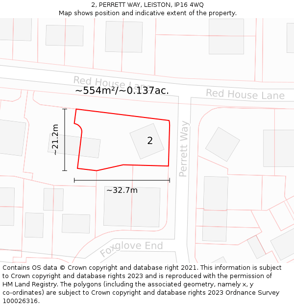2, PERRETT WAY, LEISTON, IP16 4WQ: Plot and title map