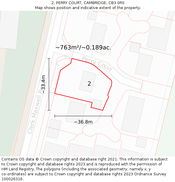 2, PERRY COURT, CAMBRIDGE, CB3 0RS: Plot and title map