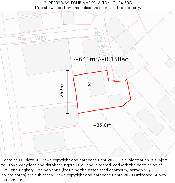 2, PERRY WAY, FOUR MARKS, ALTON, GU34 5RG: Plot and title map