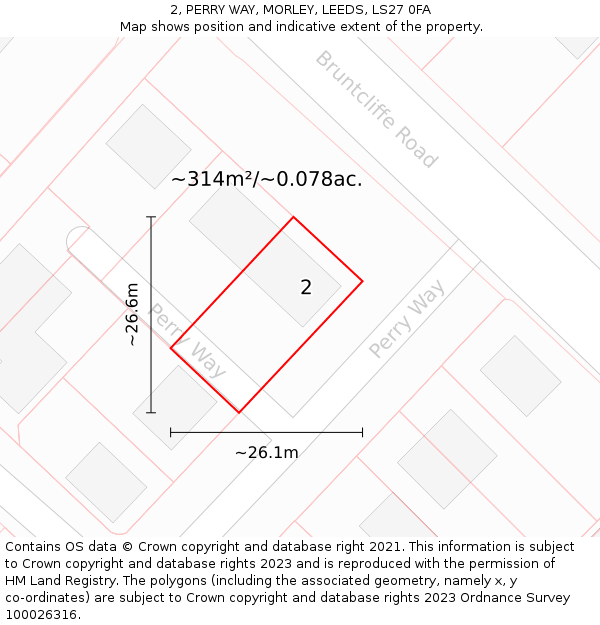 2, PERRY WAY, MORLEY, LEEDS, LS27 0FA: Plot and title map