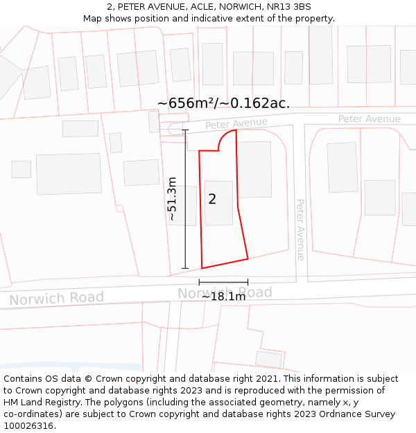 2, PETER AVENUE, ACLE, NORWICH, NR13 3BS: Plot and title map