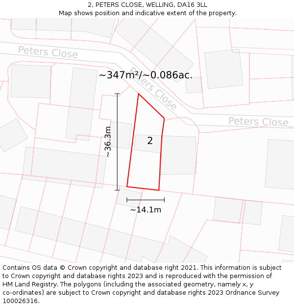 2, PETERS CLOSE, WELLING, DA16 3LL: Plot and title map