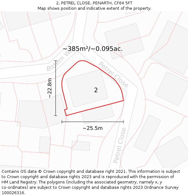 2, PETREL CLOSE, PENARTH, CF64 5FT: Plot and title map