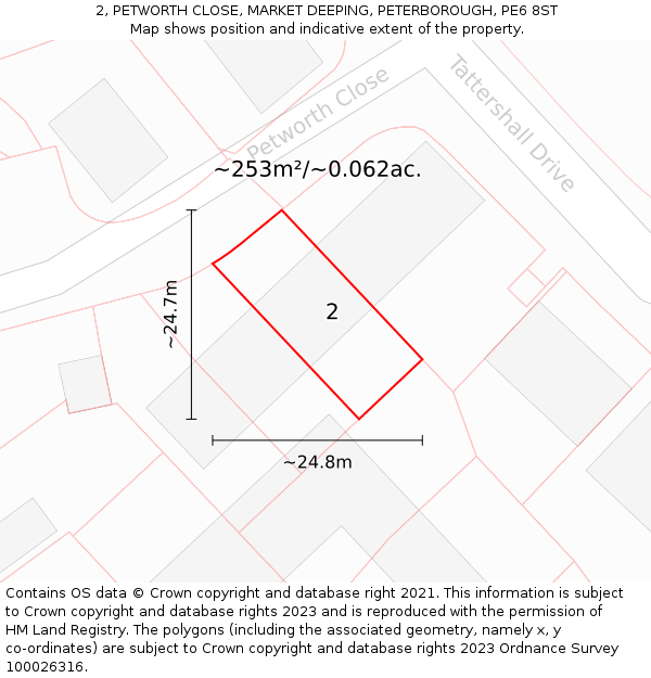 2, PETWORTH CLOSE, MARKET DEEPING, PETERBOROUGH, PE6 8ST: Plot and title map