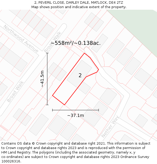 2, PEVERIL CLOSE, DARLEY DALE, MATLOCK, DE4 2TZ: Plot and title map