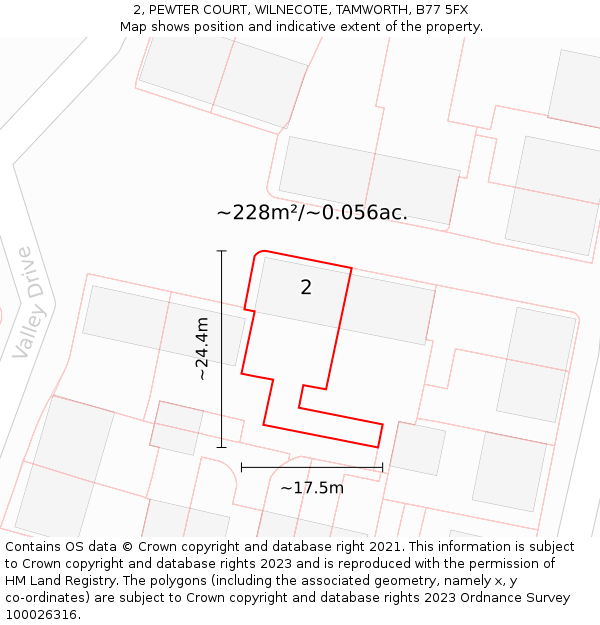 2, PEWTER COURT, WILNECOTE, TAMWORTH, B77 5FX: Plot and title map