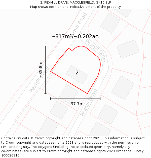 2, PEXHILL DRIVE, MACCLESFIELD, SK10 3LP: Plot and title map