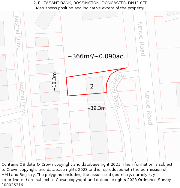 2, PHEASANT BANK, ROSSINGTON, DONCASTER, DN11 0EP: Plot and title map