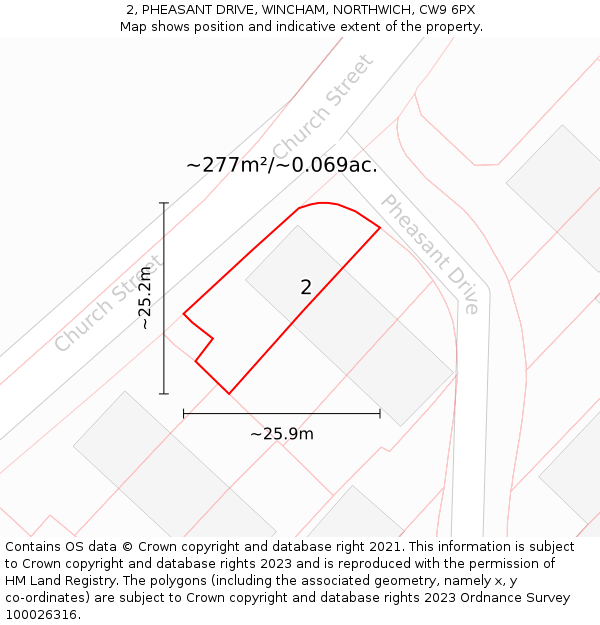 2, PHEASANT DRIVE, WINCHAM, NORTHWICH, CW9 6PX: Plot and title map