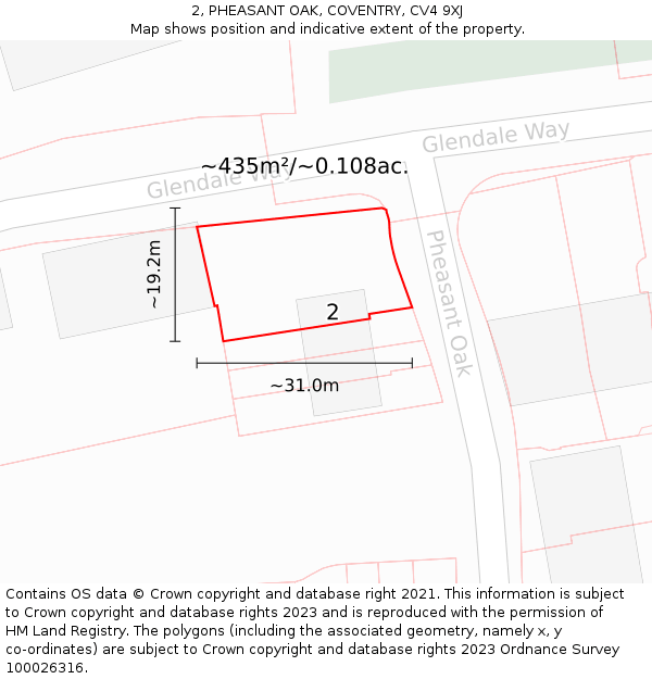 2, PHEASANT OAK, COVENTRY, CV4 9XJ: Plot and title map