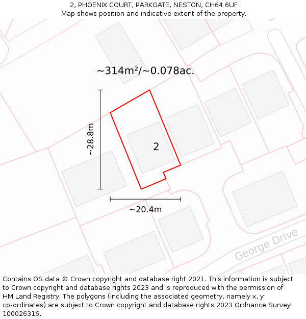 2, PHOENIX COURT, PARKGATE, NESTON, CH64 6UF: Plot and title map
