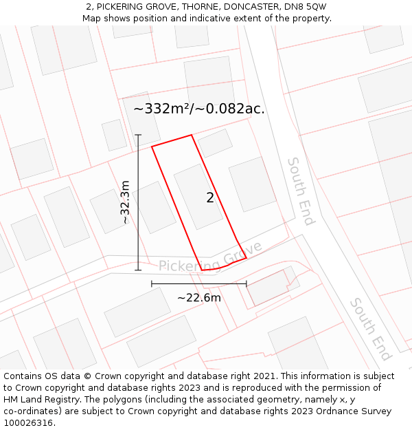 2, PICKERING GROVE, THORNE, DONCASTER, DN8 5QW: Plot and title map