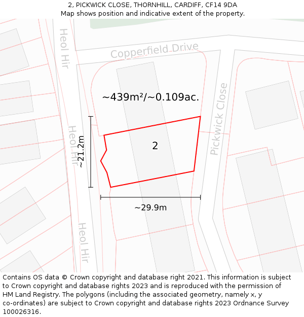 2, PICKWICK CLOSE, THORNHILL, CARDIFF, CF14 9DA: Plot and title map