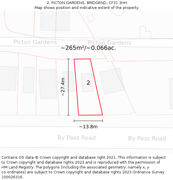 2, PICTON GARDENS, BRIDGEND, CF31 3HH: Plot and title map