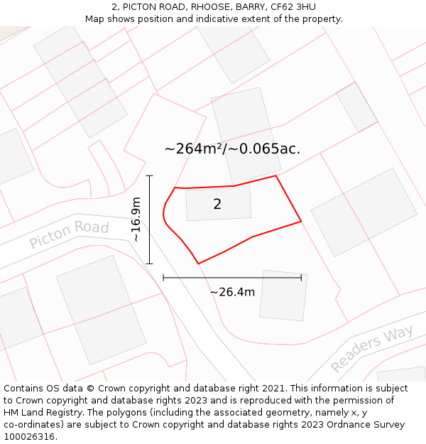 2, PICTON ROAD, RHOOSE, BARRY, CF62 3HU: Plot and title map