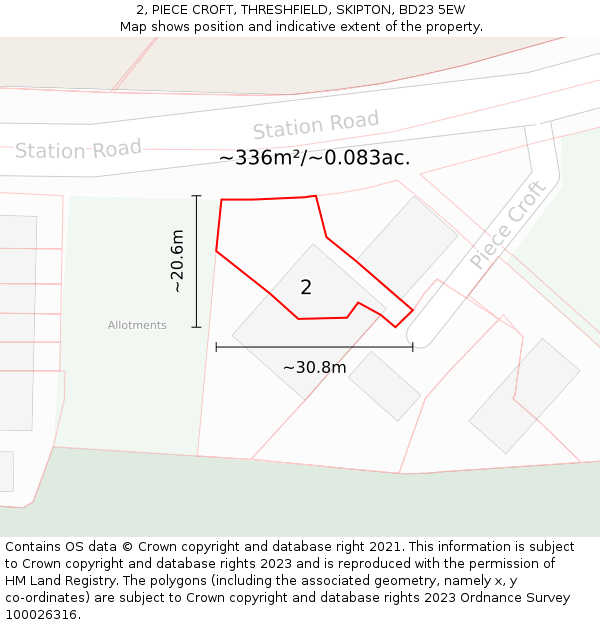 2, PIECE CROFT, THRESHFIELD, SKIPTON, BD23 5EW: Plot and title map