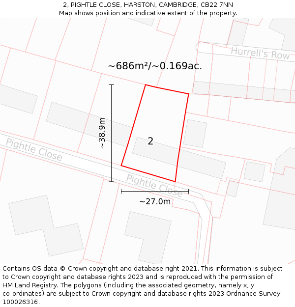 2, PIGHTLE CLOSE, HARSTON, CAMBRIDGE, CB22 7NN: Plot and title map