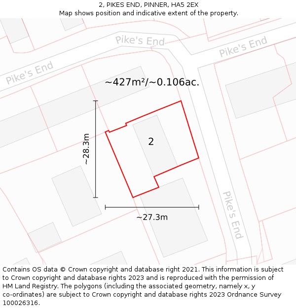 2, PIKES END, PINNER, HA5 2EX: Plot and title map