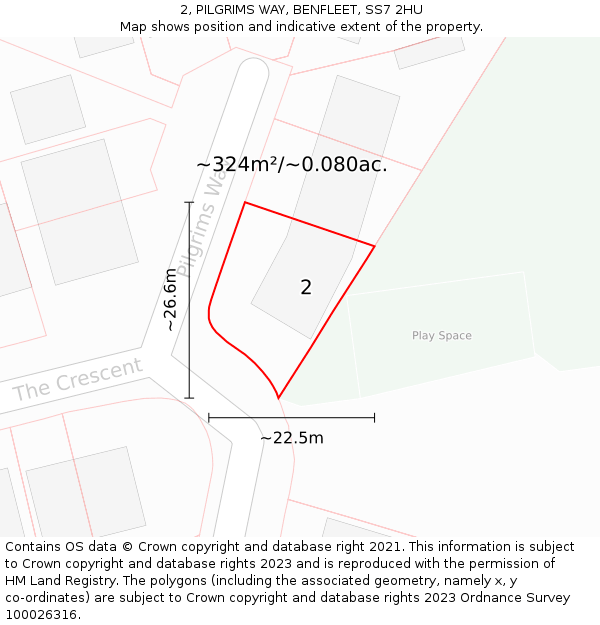 2, PILGRIMS WAY, BENFLEET, SS7 2HU: Plot and title map