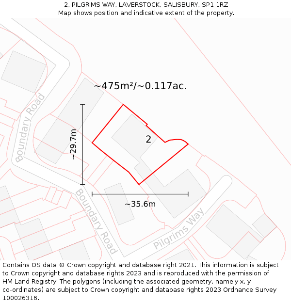 2, PILGRIMS WAY, LAVERSTOCK, SALISBURY, SP1 1RZ: Plot and title map