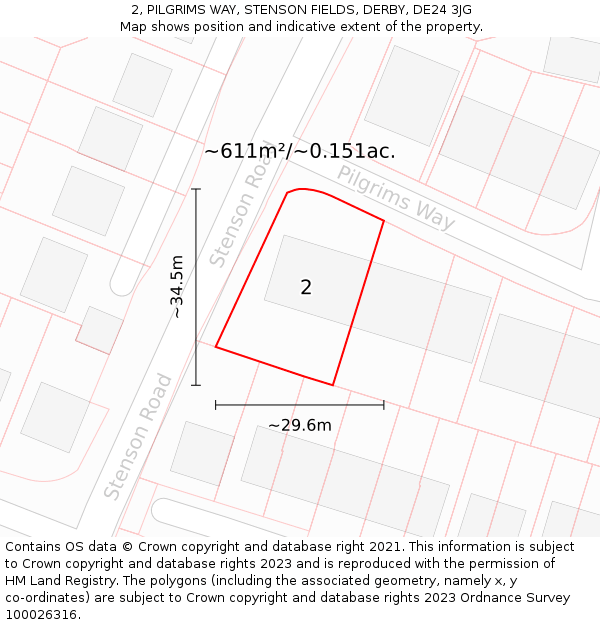 2, PILGRIMS WAY, STENSON FIELDS, DERBY, DE24 3JG: Plot and title map