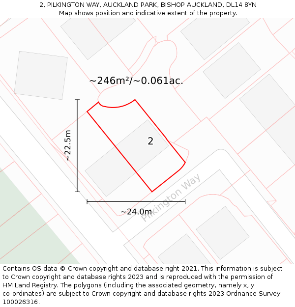 2, PILKINGTON WAY, AUCKLAND PARK, BISHOP AUCKLAND, DL14 8YN: Plot and title map