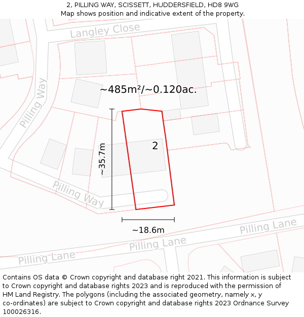 2, PILLING WAY, SCISSETT, HUDDERSFIELD, HD8 9WG: Plot and title map