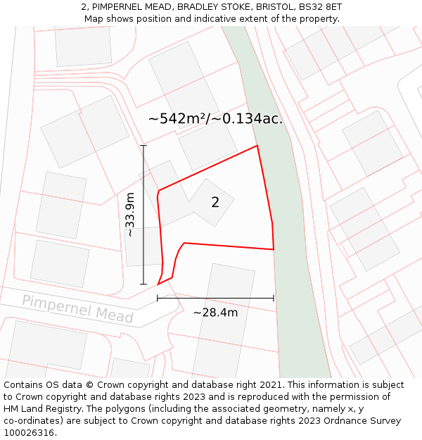 2, PIMPERNEL MEAD, BRADLEY STOKE, BRISTOL, BS32 8ET: Plot and title map