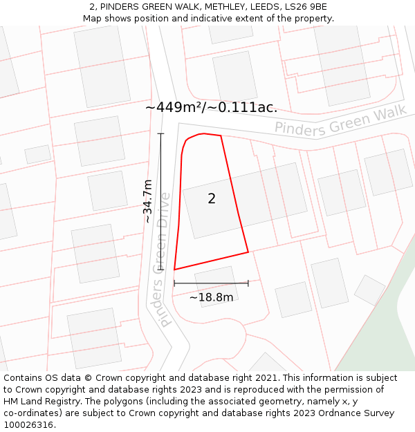 2, PINDERS GREEN WALK, METHLEY, LEEDS, LS26 9BE: Plot and title map