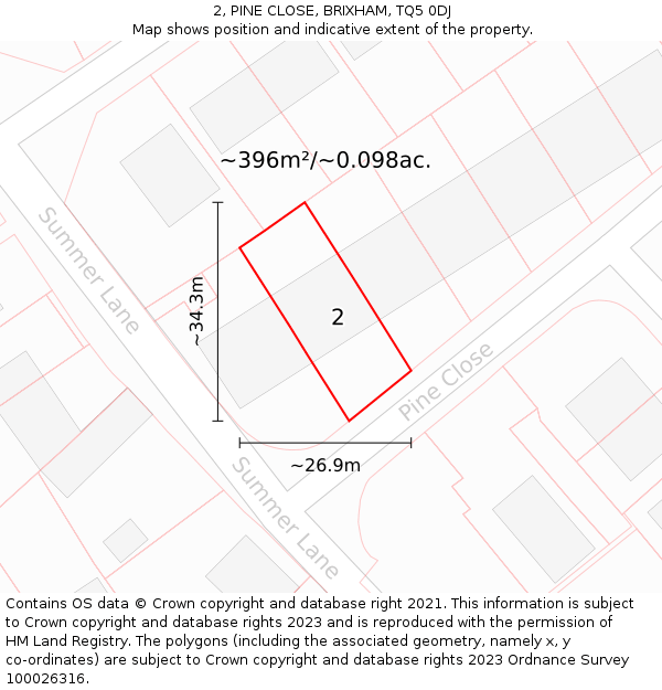 2, PINE CLOSE, BRIXHAM, TQ5 0DJ: Plot and title map