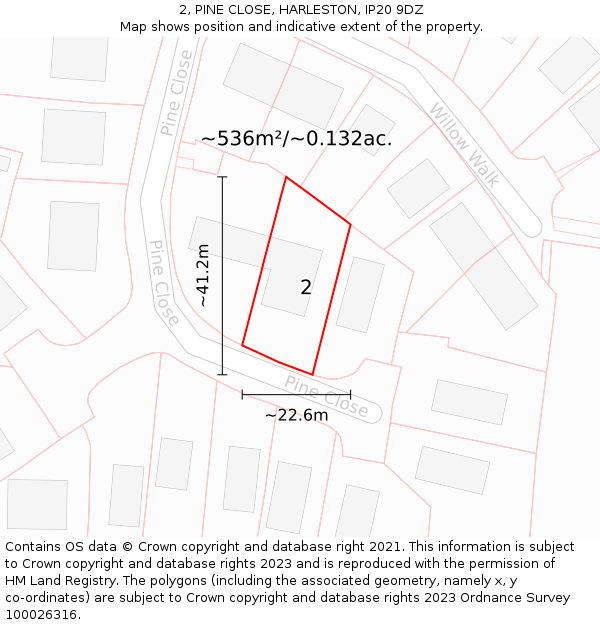 2, PINE CLOSE, HARLESTON, IP20 9DZ: Plot and title map