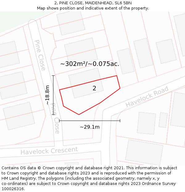 2, PINE CLOSE, MAIDENHEAD, SL6 5BN: Plot and title map